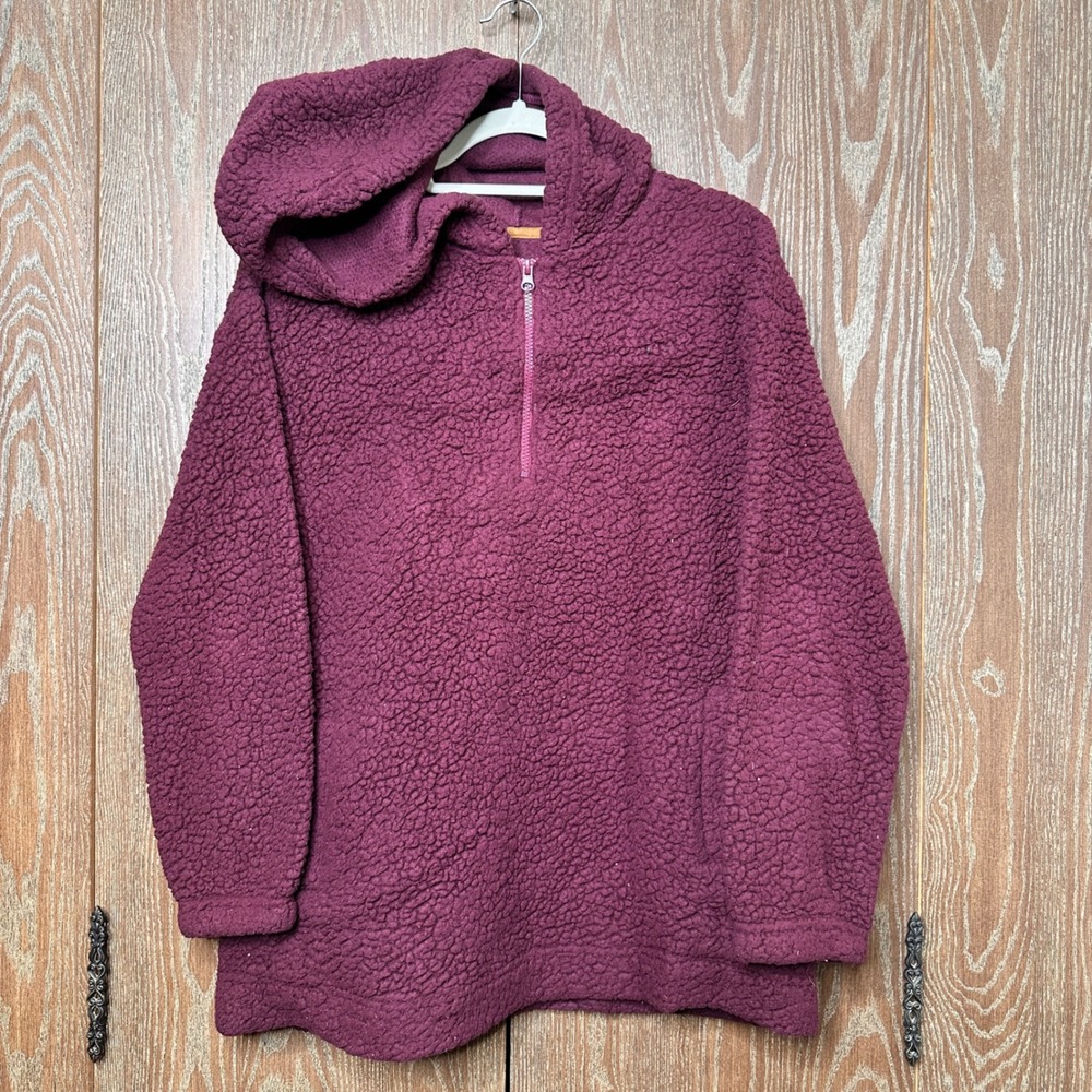 Koolaburra by UGG Womens Burgundy Sherpa Fleece Quarter Zip Hoodie Medium Cozy
